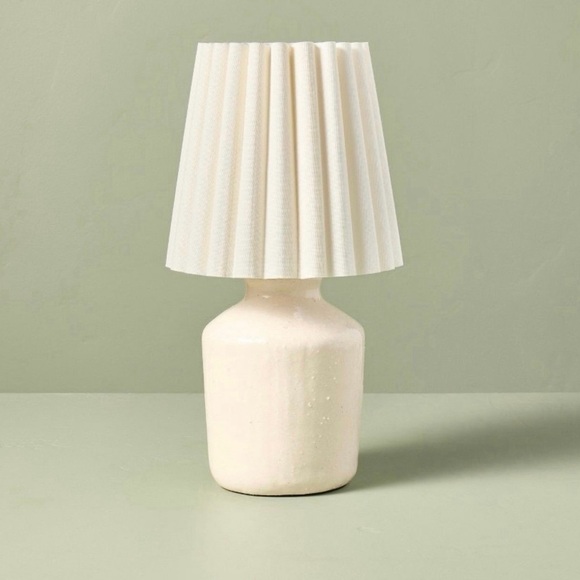 Rustic Ceramic Mini Kitchen Lamp Pleated Plaid Shade Cream - Hearth & Hand - Picture 1 of 2